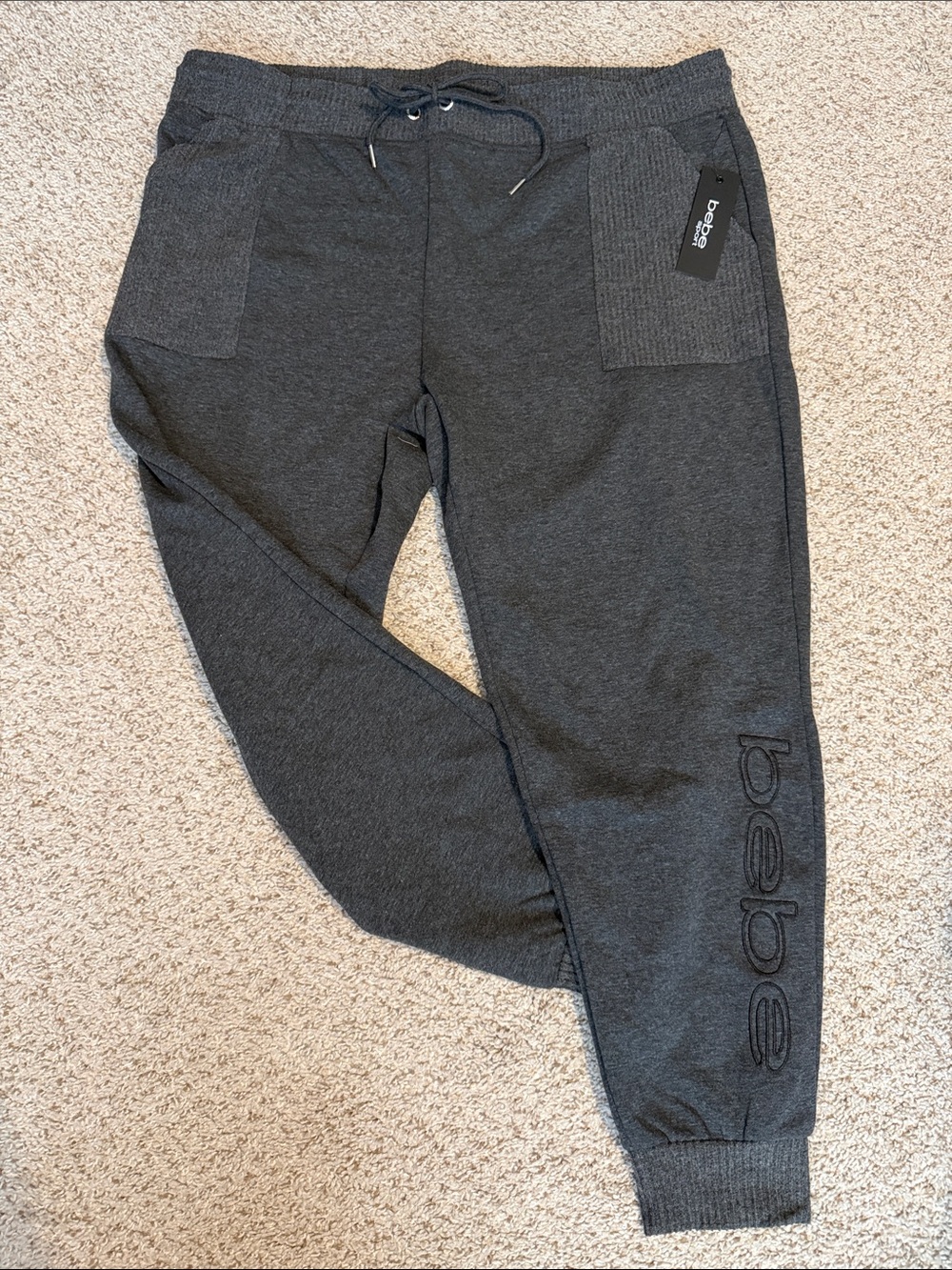 bebe heather Charcoal grey Logo Sweat Joggers, NWT 3X